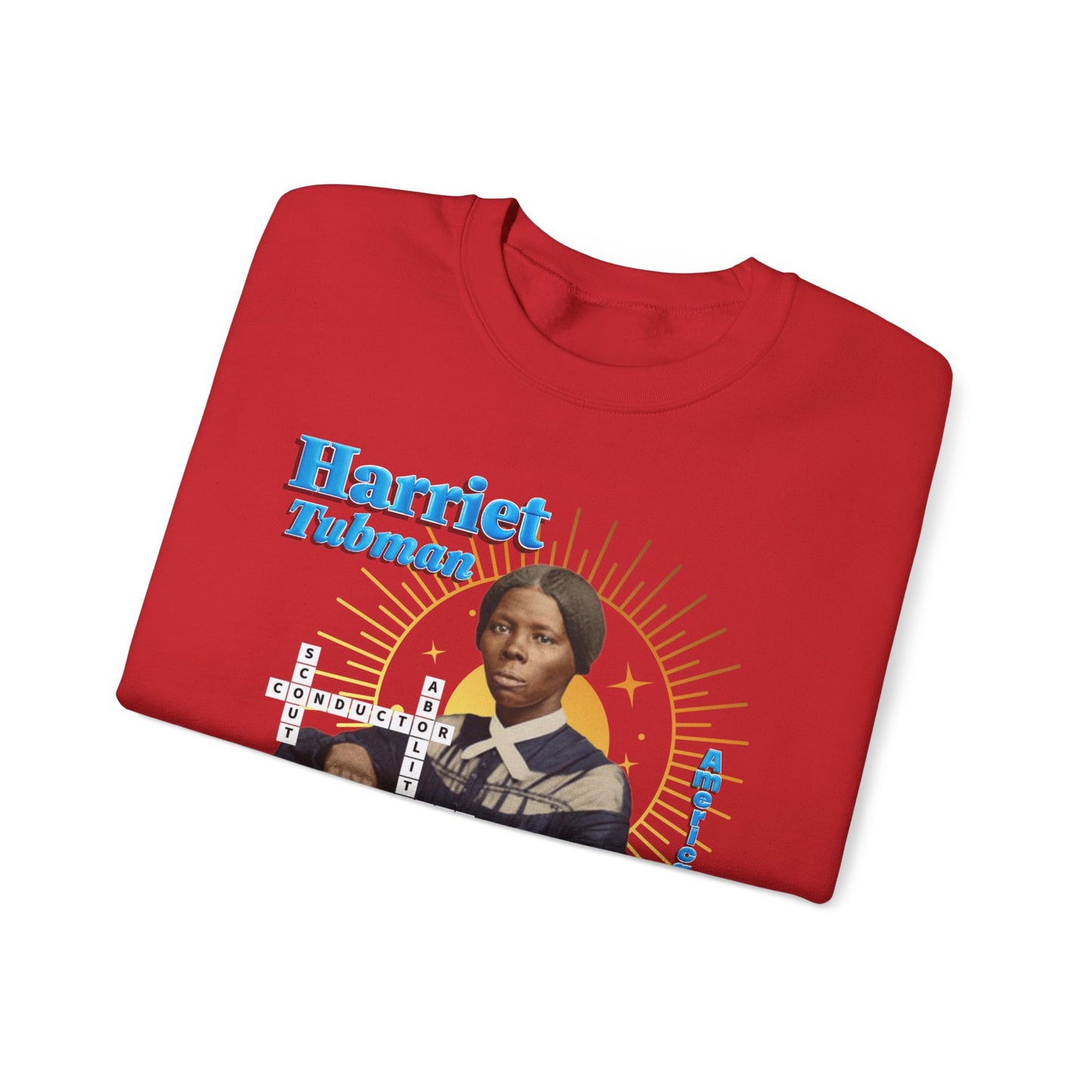 Harriet Tubman Crewneck Sweatshirt — Black History Tribute, muted colors with blue text