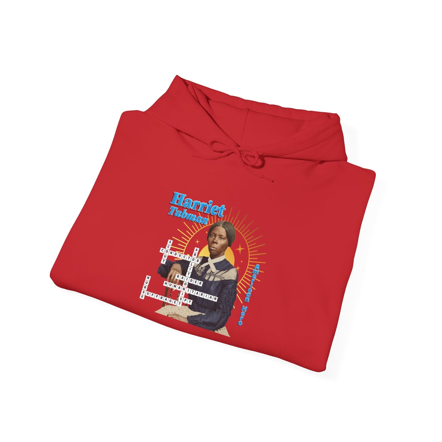 Harriet Tubman Portrait Hoodie — Inspirational Historical Figure Graphic Sweatshirt with blue text