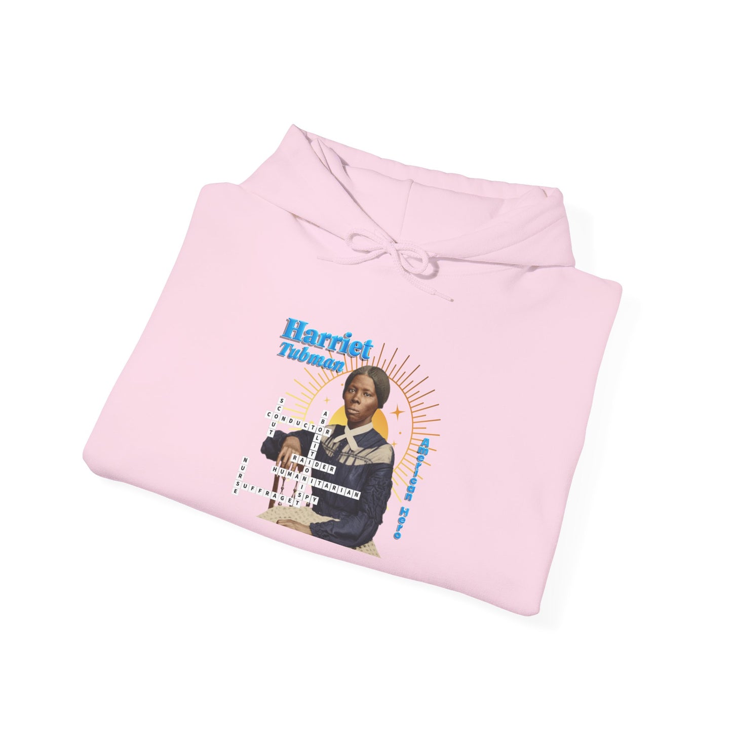 Harriet Tubman Portrait Hoodie — Inspirational Historical Figure Graphic Sweatshirt with blue text