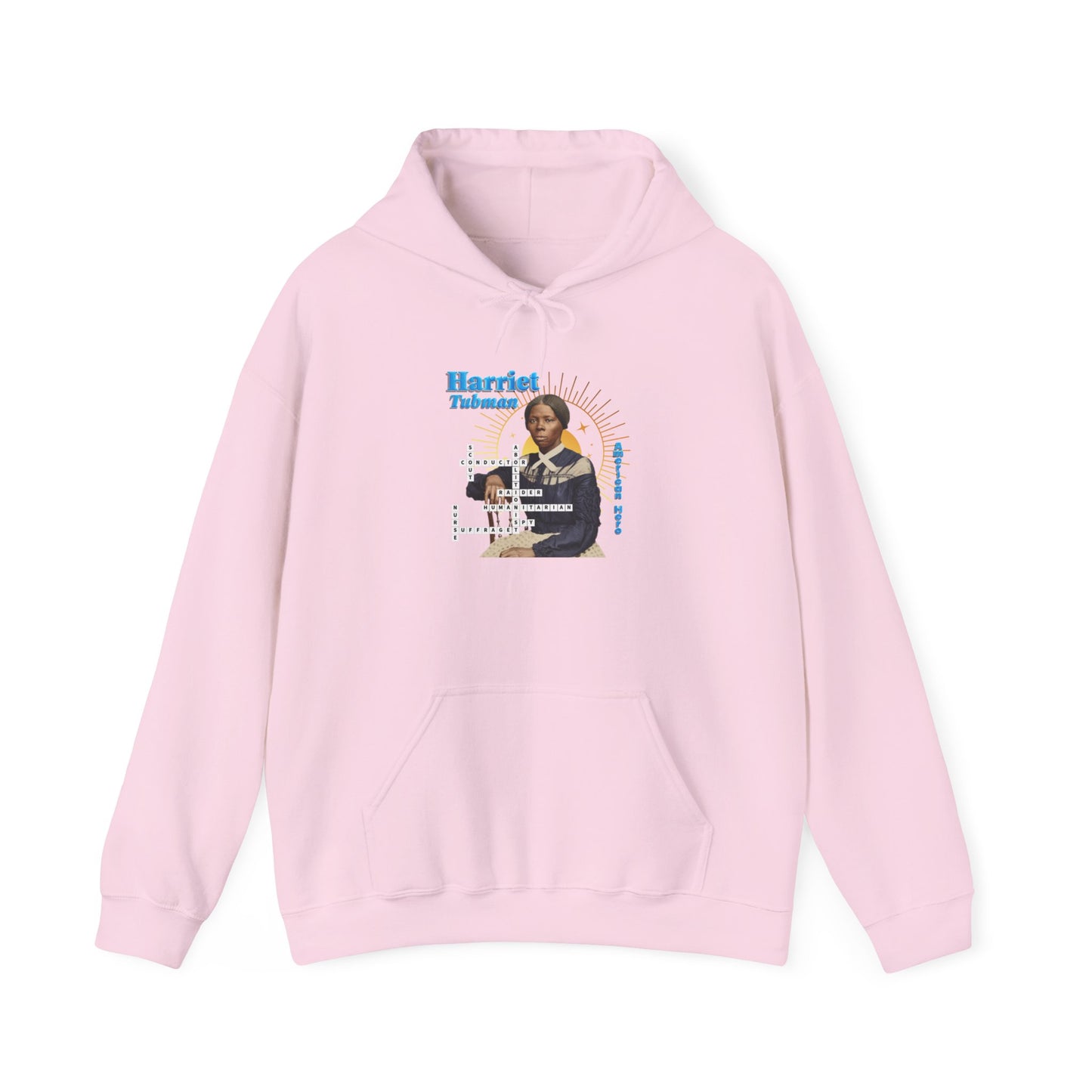 Harriet Tubman Portrait Hoodie — Inspirational Historical Figure Graphic Sweatshirt with blue text